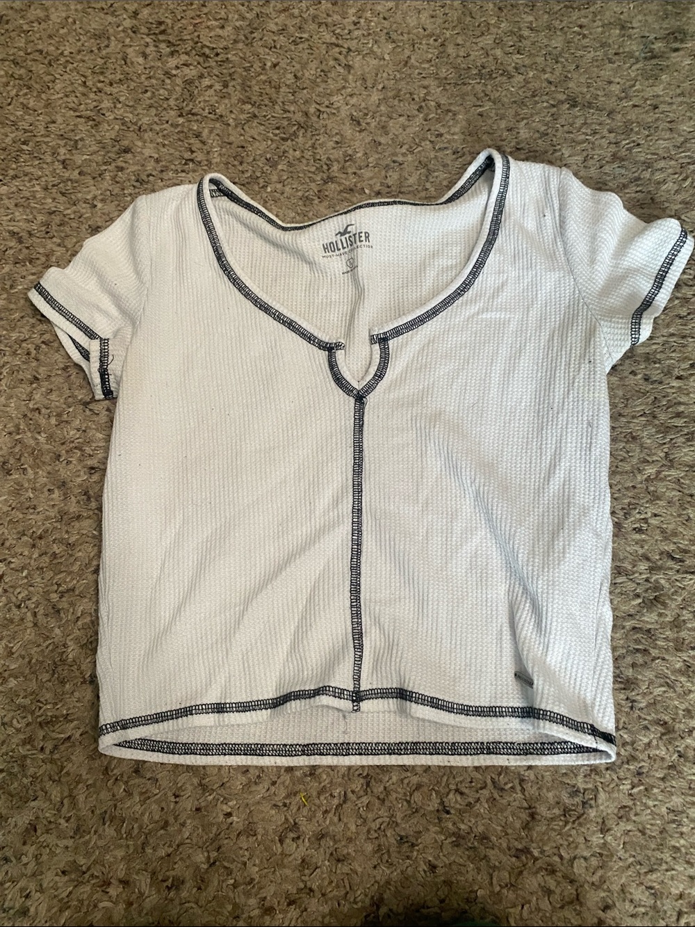 Hollister White Crop Top with Black Contrast Stitching